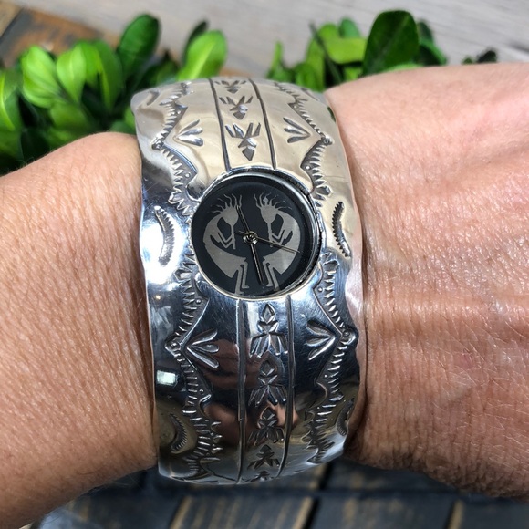 K&M Bill Navajo Jewelry - Navajo K&M Bill Sterling Silver Cuff Bracelet Watch